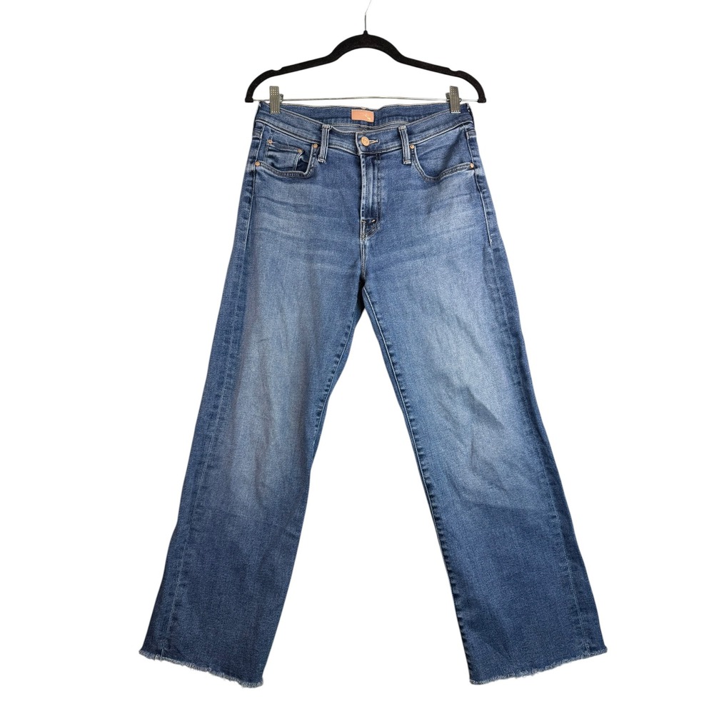 Mother Wide Leg Jeans Medium Wash Frayed Raw Hem High Rise Size 29